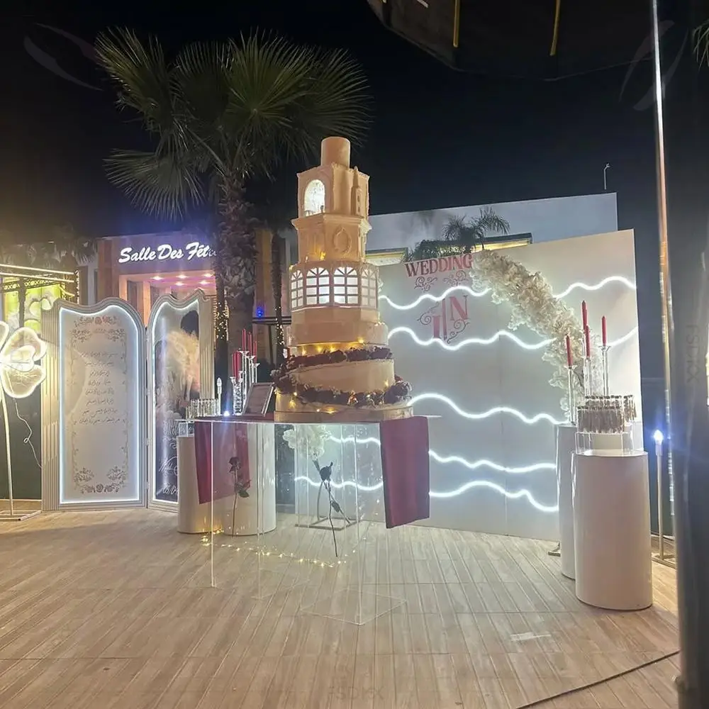 

FSDKX Creative Design Amazed New Design High Quality Wedding Pvc Arch White Wave Led Curved Backdrop Panel