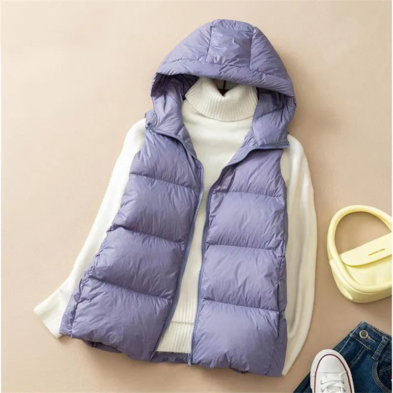 

Winter Warm Thicken White Duck Down Vest Jacket Women Hooded Waistcoat Parkas Female Short Bigsize Sleeveless Tank Coat Outwears