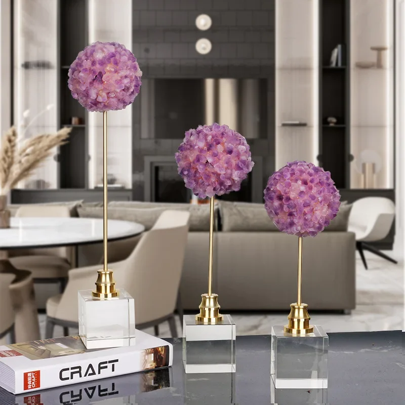 

Crystal Flower Natural Amethyst Flower Bulbs Blowball Metal Handicraft Artificial Sculpture Metal Figurine Decorative Figurines