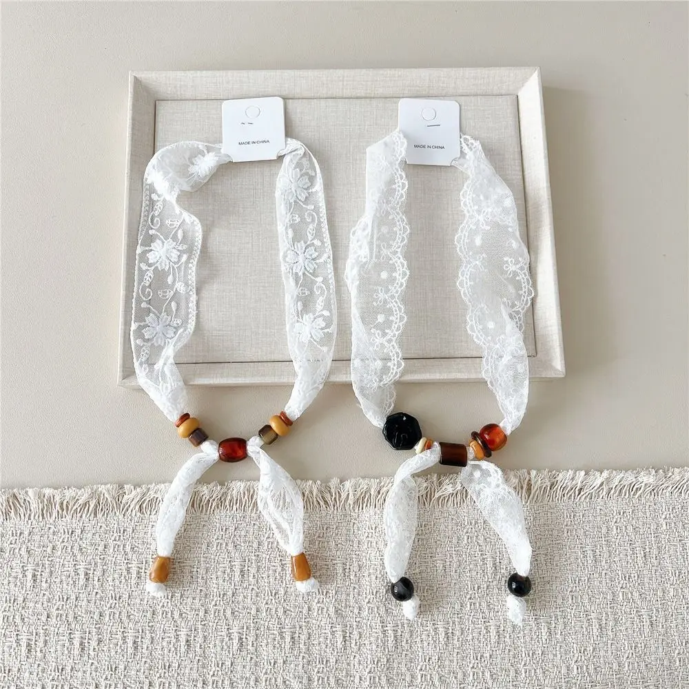 

Модный кружевной шарф с бисером, длинный, регулируемый, для самостоятельного использования в качестве цепочки для рубашки, маленький шелковый платок для женщин