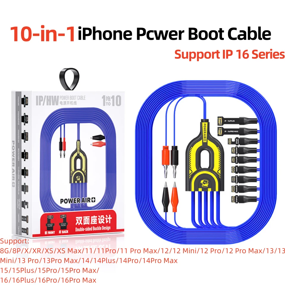 MECHANIC POWER AIR PLUS Power Boot Cable DC Power Supply Test Line  10-in-1 for iPhone 8G-16 PRO MAX Mainboard Activation Cord