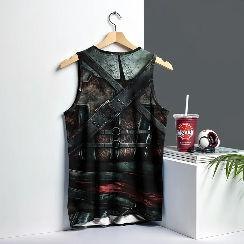 メンズスカルベストストリートファッションラウンドネックノースリーブプリント Tシャツ日常アウトドアスポーツフィットネスランニングトップ恐怖 2025 新しい