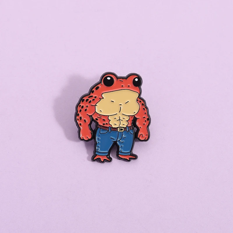 Funny Buff Frog Enamel Pin Cartoon Fitness Muscular Frog Animal Metal Brooch Lapel Backpack Badge Jewelry Gifts for Friends