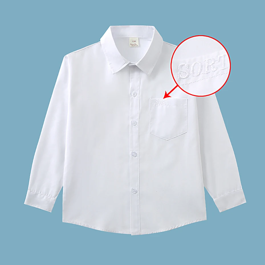 Boys Blouse Letter Embroidery Shirt Boys Casual Style Children White Blouse School Clothes For Boys 6 8 10 12 14