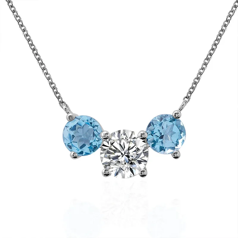

Provence Jewelry 14K White Gold Necklace Lab Diamond and sapphire with Round cut For Women Birthday Pendant Gift and Daily Wear