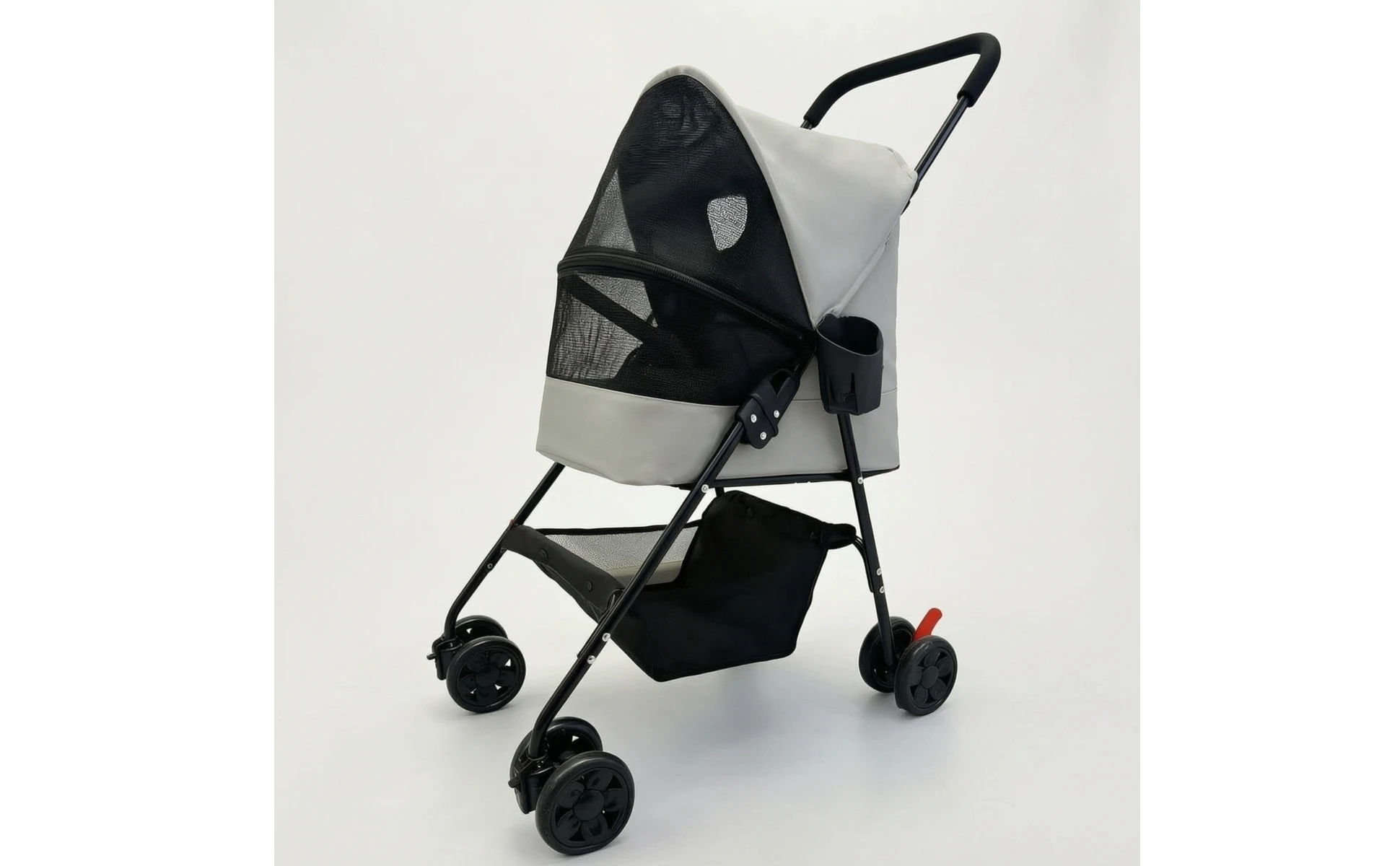 Pet Stroller with Cup Holder Collapsible Pet Stroller with Storage Basket Compact Portable for Small Dogs, Outdoor Walks, Travel