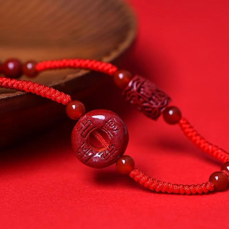 Cinnabar Twelve Zodiac Red Rope Anklet 2022 New Safety Buckle Tiger Monkey Horse Bracelet Tai Sui Amulet