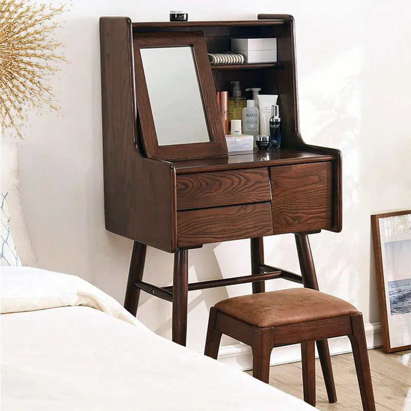 Computer desk, makeup desk, bedroom, light luxury bay window, multifunctional storage cabinet, solid wood bedside table