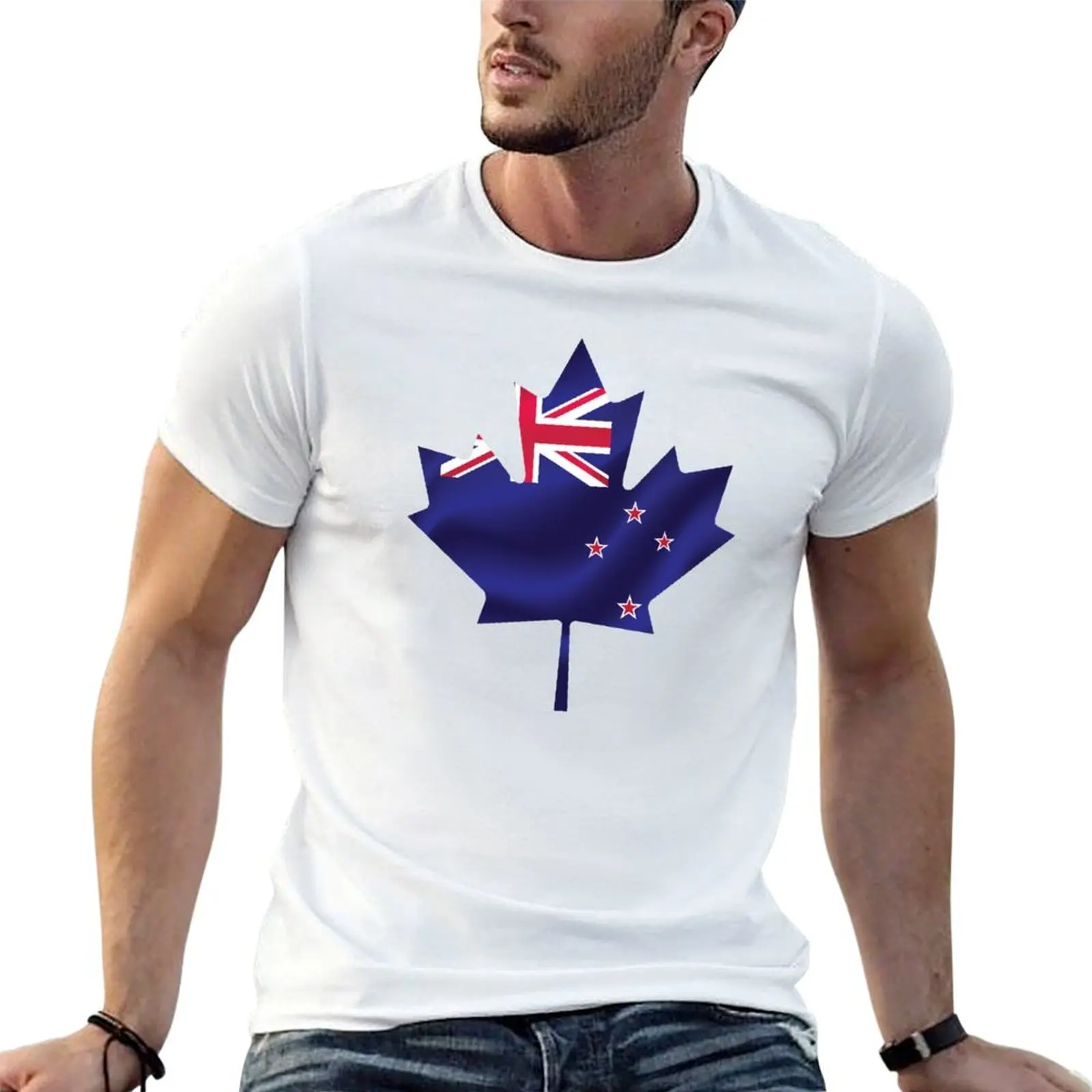 New Zealander Canadian Pride Flag T-Shirt vintage Men's cotton t-shirt