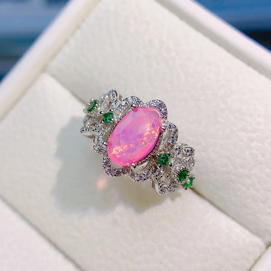 Vintage Pink Opal Engagement Ring Sterling Silver October Birthstone Ring Unique Opal Ring Birthday Gift For Women - view 6