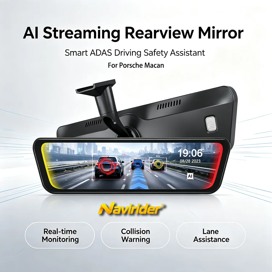 Smart AI With Front And Rear Cameras For Porsche Macan Car Streaming Rearview Mirror Blind Spot Monitoring Driving Detection
