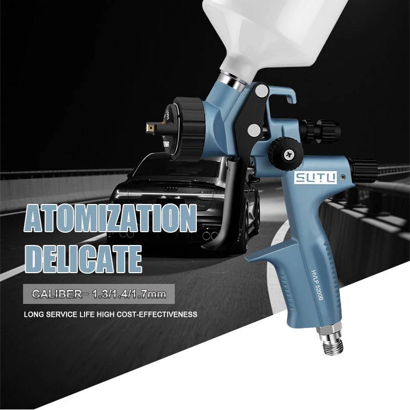 SUTU HVLP 5200 spray gun in blue is suitable for both oil and water use in automotive painting