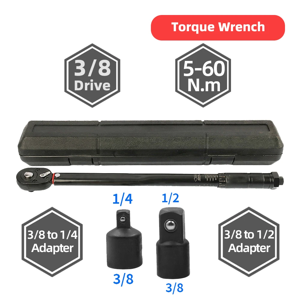 

3/8 Inch Square Drive Torque Wrench 5-60N.m Precise Two-way Ratchet Spanner Key Professional Bicycle Car Bike Repair Hand Tools