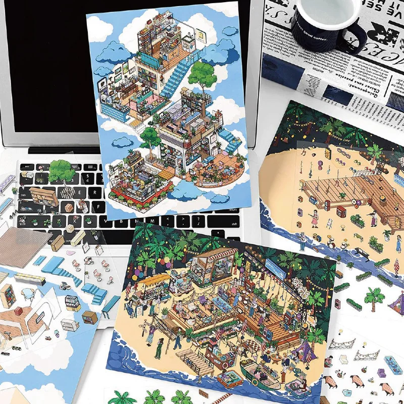 

Mr Paper, 1 стиль, 8 шт./пакет, открывающаяся сегодня, серия 10-й пулей, ПЭТ + белая карта, 2,5D, супер большой размер, наклейки с акваскейзажем