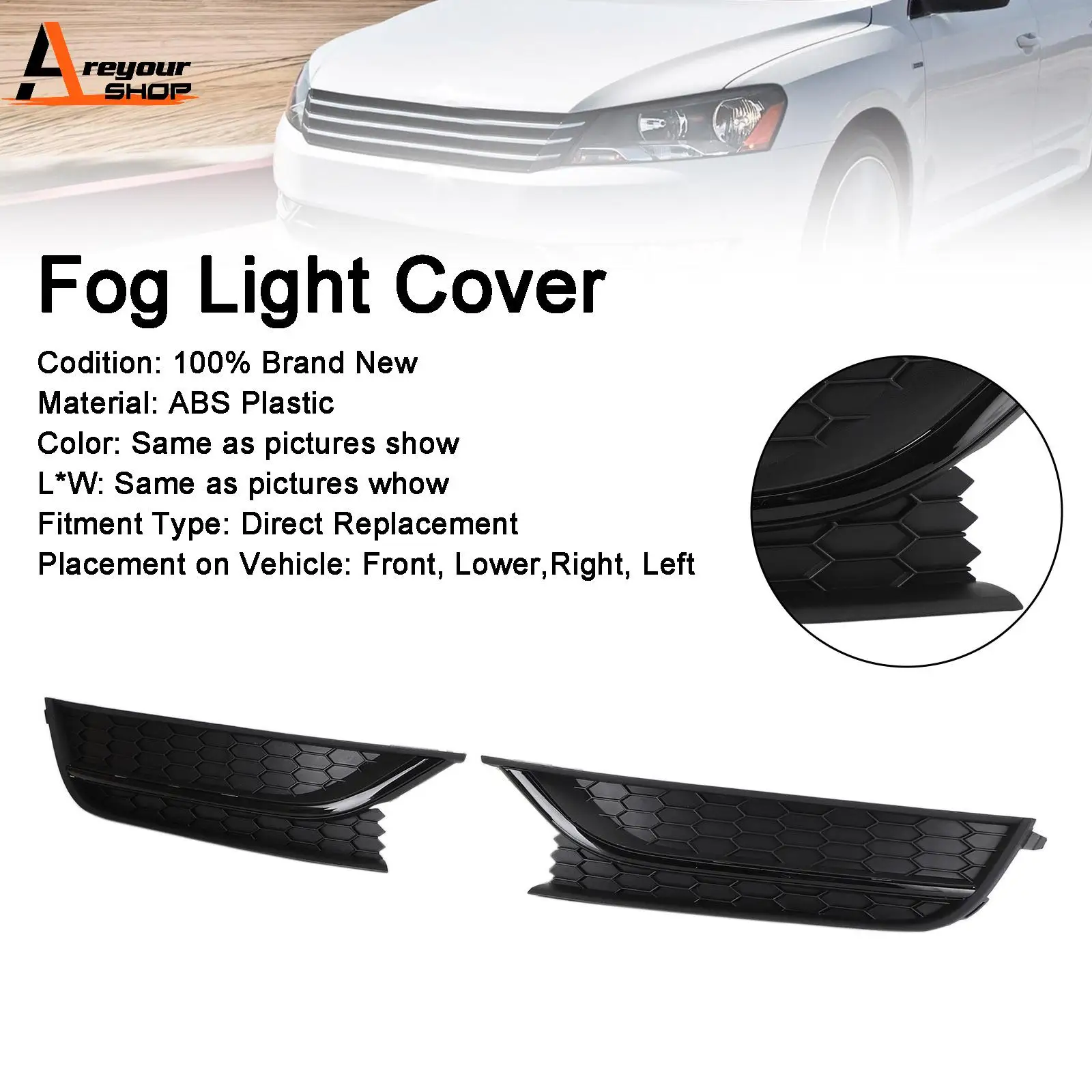 

Areyourshop 2PCS Front Driving Fog Light Cover fit for Volkswagen Passat 2012-2015 Black Car Accessories Parts