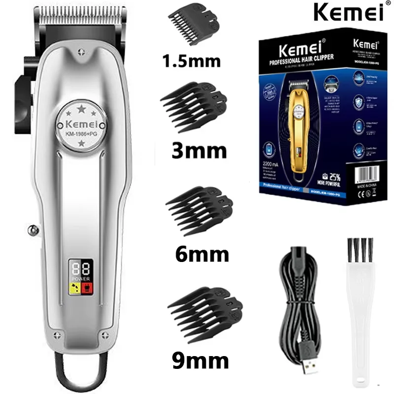Kemei KM1986 Professional Hair Trimmer Men's Hair Clipper Cordless Electric USB Charging LCD Display Barber Hair Cutting Machine image 3