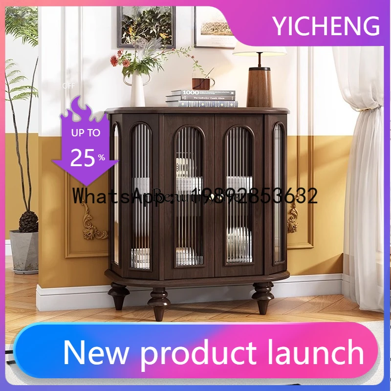 

QQ -*French medieval side cabinet solid wood cream style retro storage light luxury living room corridor entrance cabinet