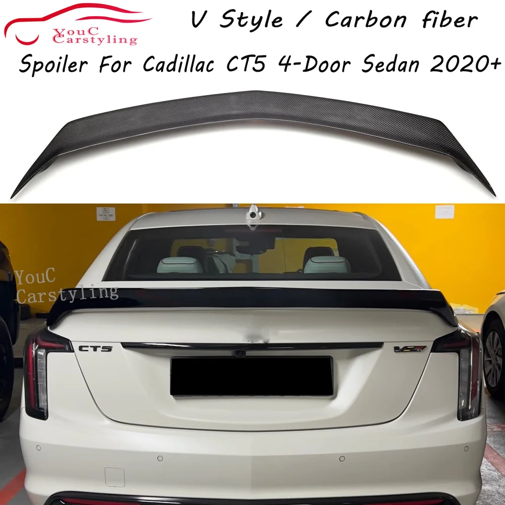 

V Style Carbon Fiber Rear Spoiler Trunk Wing for Cadillac CT5 4-door Sedan 2020+ Trunk Boot Lip