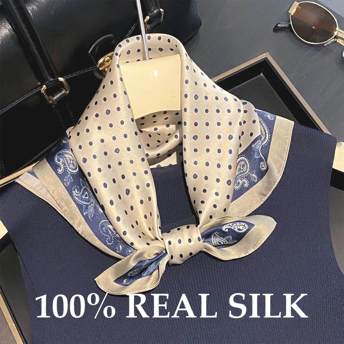 

2026 100% Real Silk Square Scarf Women Paisley Print Hairband Foulard Bandana Scarves Female Neckerchief Headkerchief Shawl Wrap