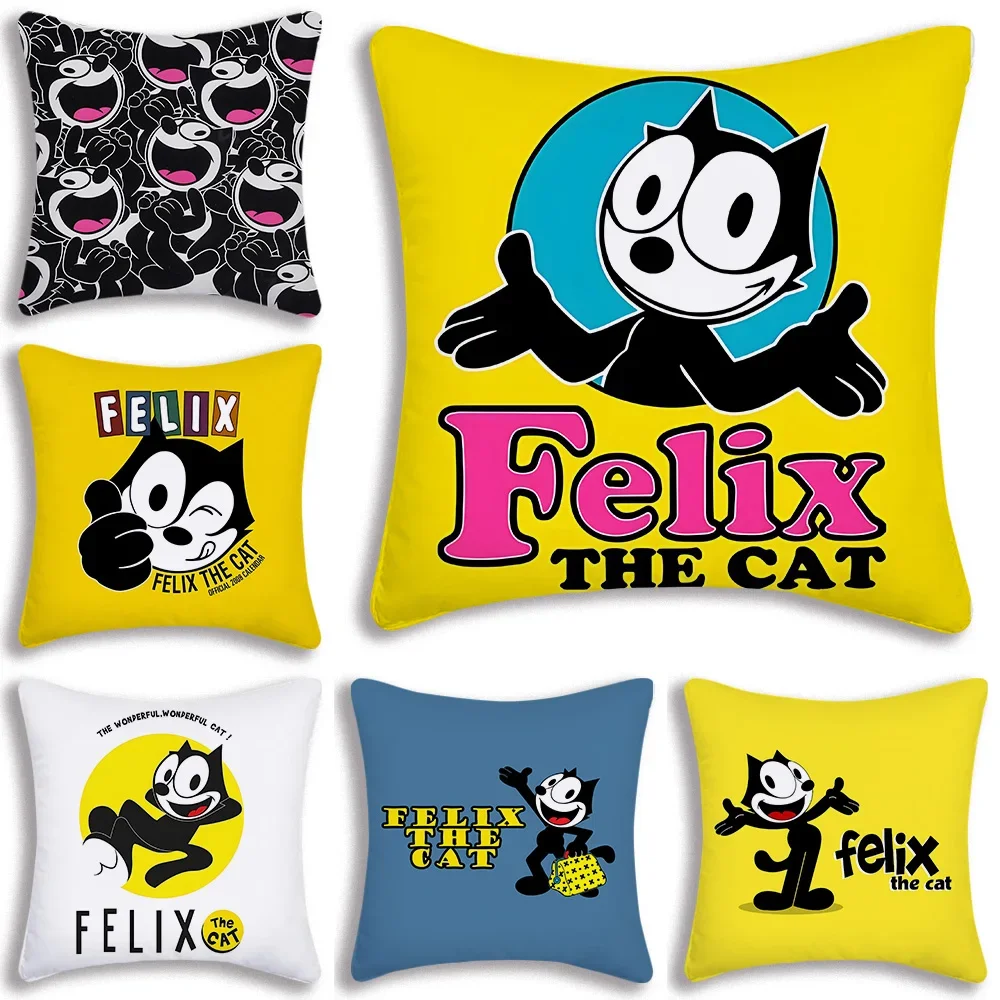 F-Felix The Cat Exquisite Pillow Covers Cartoon Sofa Decorative Home Double-sided Printing Short Plush Cute Cushion Cover