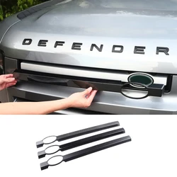 For Land Rover Defender 90 110 2020-2024 Middle Grille Decorative Strip Machine Cover Blackened Carbon Fiber Decorative Strip
