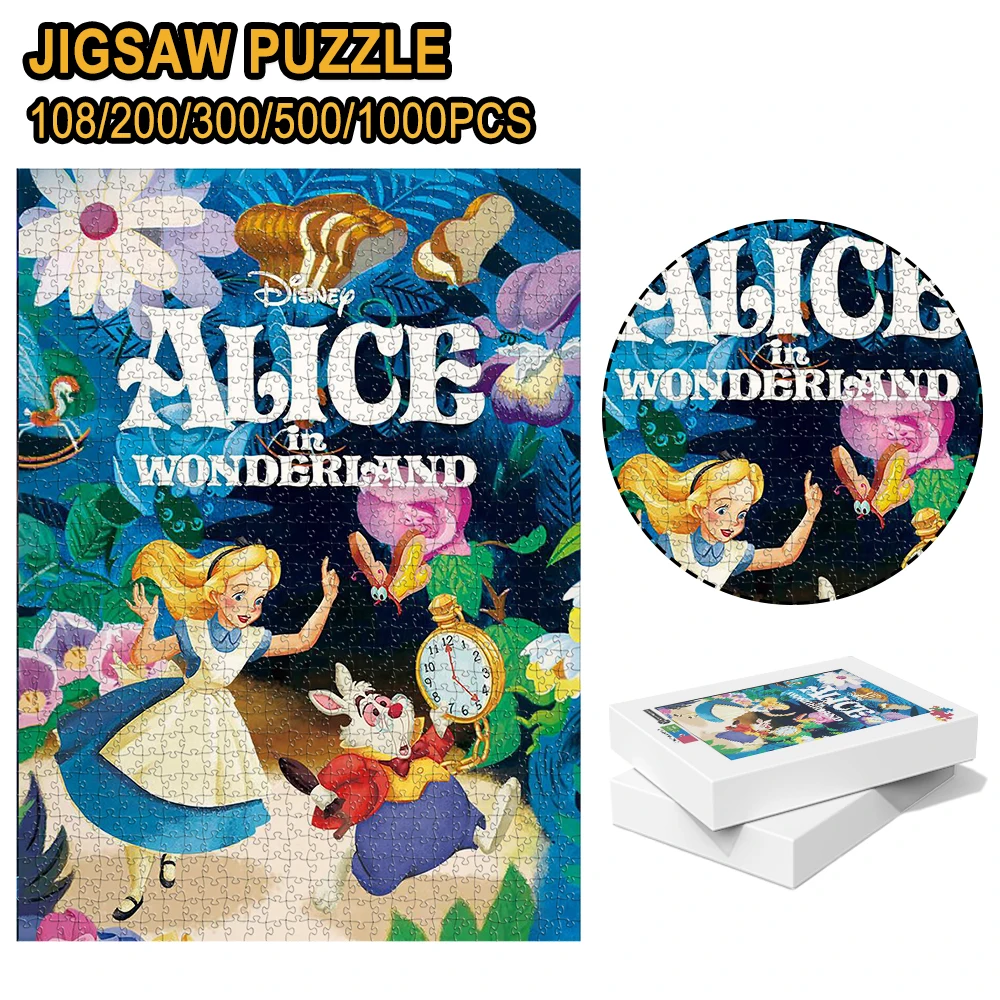 Alice In Wonderland White Rabbit Floral Fantasy Fairy Tale Wooden Jigsaw Puzzle 108/200/300/500/1000pcs Color Box