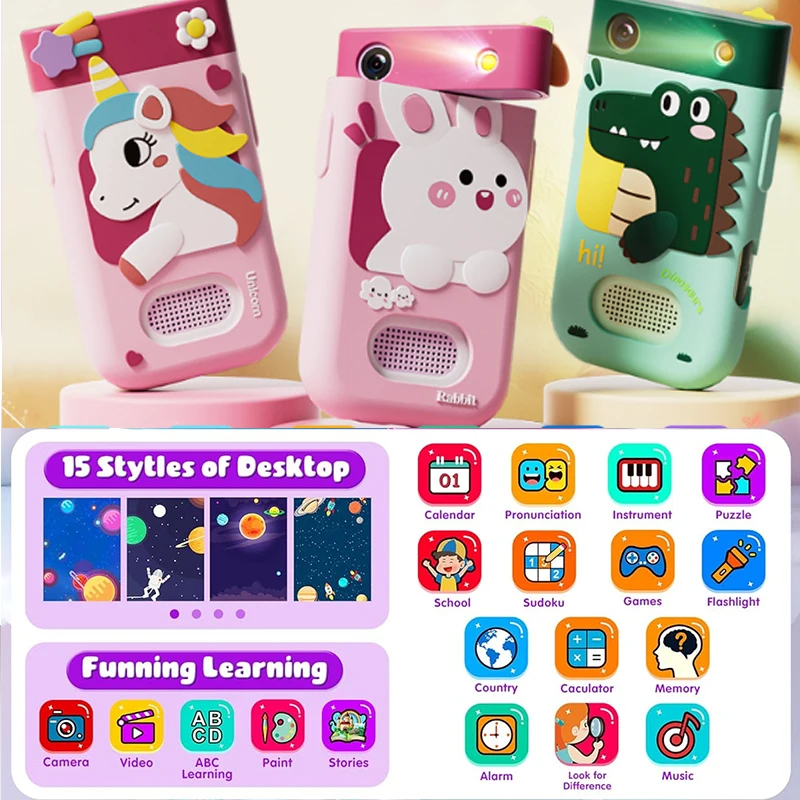 Kid Smart Cartoon Einhorn Katze Kamera Telefon Festival Geburtstag Kinderspielzeug Touchscreen Sprache Lernen Sie Kinder Handy mit Kamera