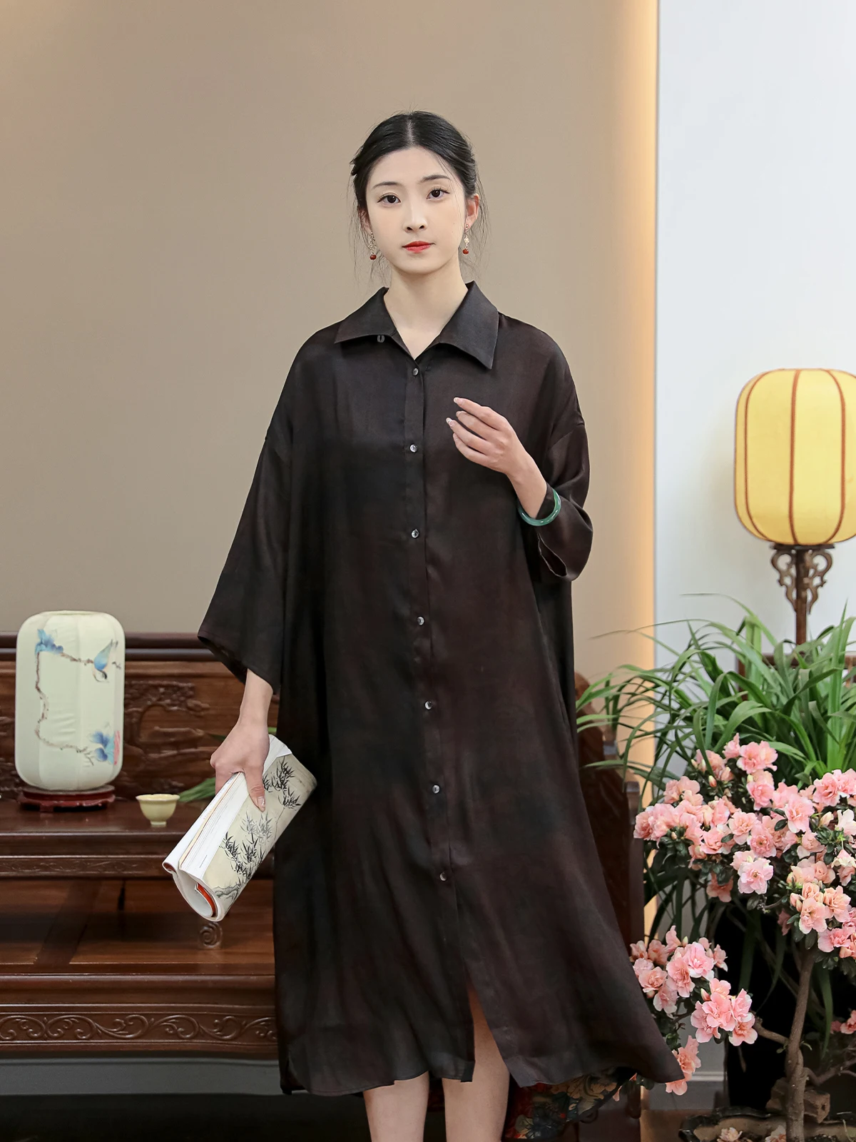 

Long Silk irts Dr Free Size One Hundred Silk Double-Sided Satin Floral Patterned Winter Collection Women's Faion