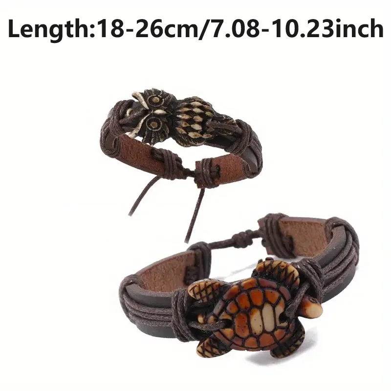 20Pcs/Lot Vintage Animal Adjustable Leather Bracelets Handmade Black/Brown Wristbands Men's Women's Jewelry Party Gift Mix Style image 4