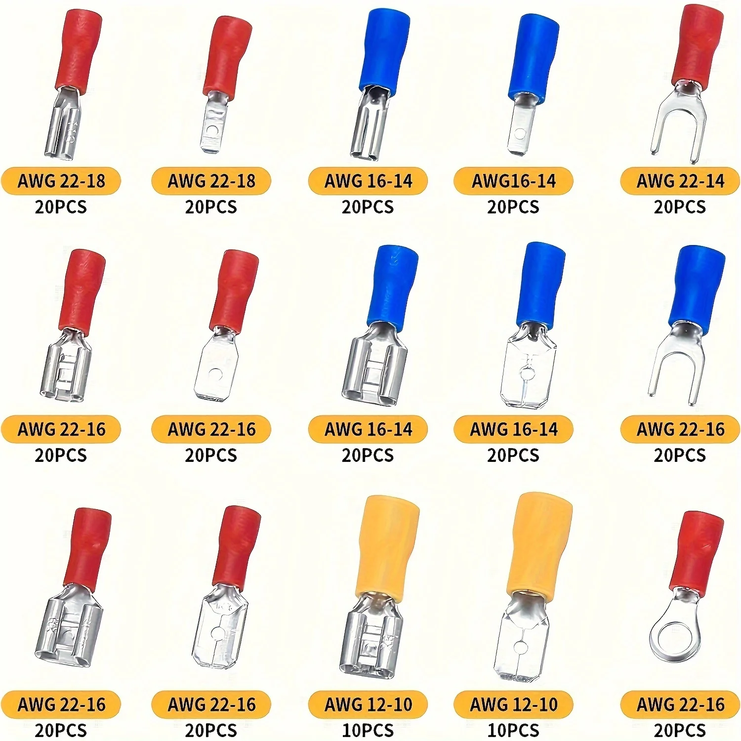 Kabelcrimpzange für Isolierte Steckverbinder: Stoßverbinder, Ringverbinder, Flachverbinder, Schnellkupplungen - Crimpklemmen und Kabelschuhe Sortiment-Set – Detail 4