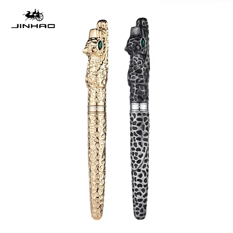 Jinhao penna stilografica in metallo dorato leopardo ghepardo di lusso squisita cancelleria avanzata per penna per forniture per ufficio scuola aziendale