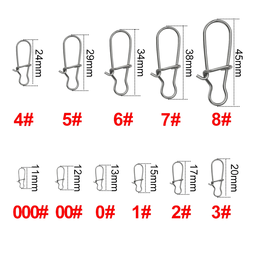 50pcs Fishing Swivel Connector Hooks Line Clip Lock Carabiners Stainless Steel Fishing Fastener Snaps Tools