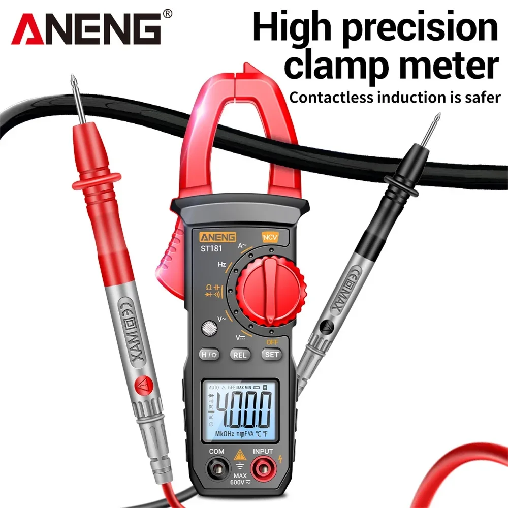 Aneng st181  alicate amperimetro digital muitimetro dc/ac atual 4000 contagens multimeter amperímetro tensão testador carro amp hz capacitância ncv ohm teste multímetro|-f-| amperímetro|-f-| frequencímetro e capacitíme