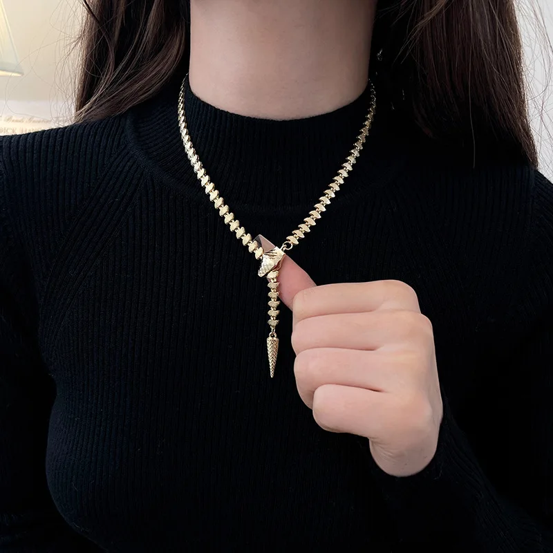 2026 New Cooper Metal Snake Necklace for Women Light Luxury European and American Statement Sweater Chain Party Jewelry Gift