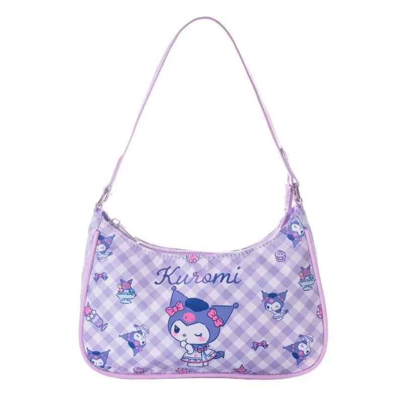 

Sanrio Cartoon Leisure Travel Girl Shoulder Bag Summer Bags Leather Plaid Waterproof Kuromi Melody Handbag