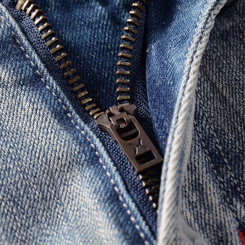 Street Fashion Men Jeans Retro Light Blue Stretch Slim Fit Hole Patched Ripped Jeans Men Embroidery Designer Vintage Denim Pants