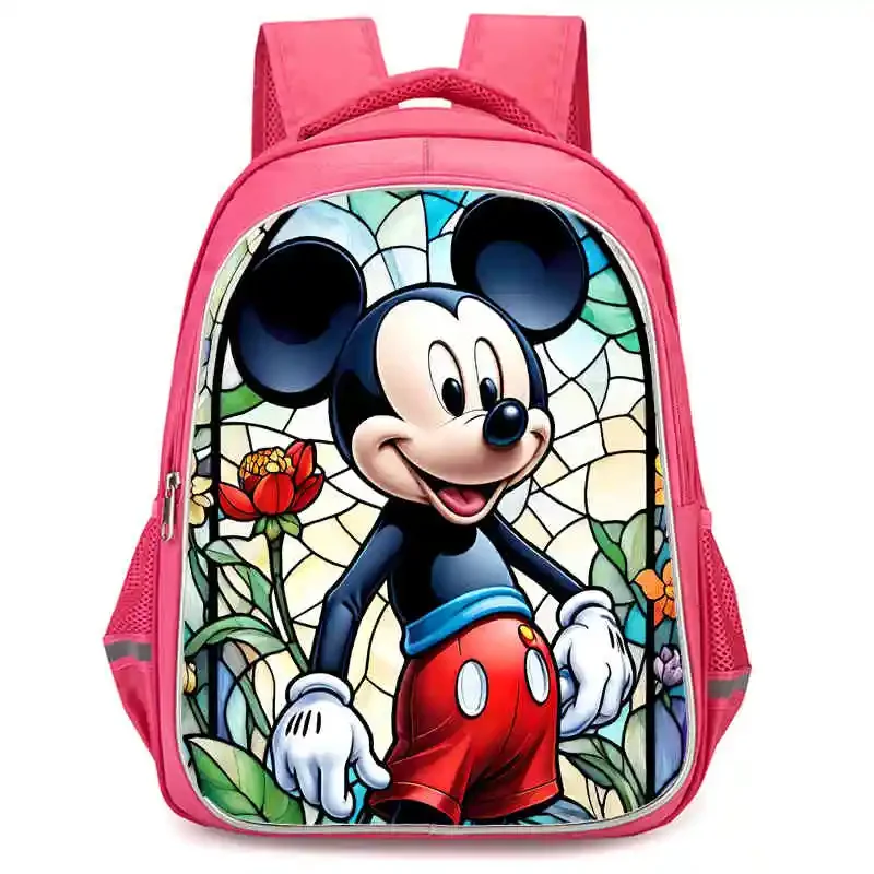 

Школьный рюкзак для девочек Disney с карманом на двойной молнии, розовые школьные сумки с Микки Маусом, прочные детские сумки 16 дюймов