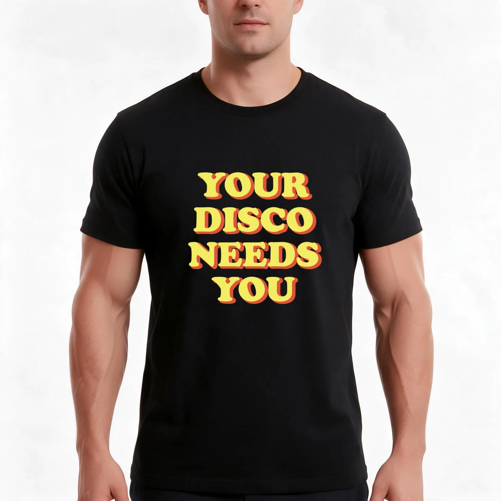 Your Disco Needs You Print T-Shirt, Summer Casual Cotton Tee, Oversized Streetwear Tops, Vintage Graphic Print, Unisex Men Women