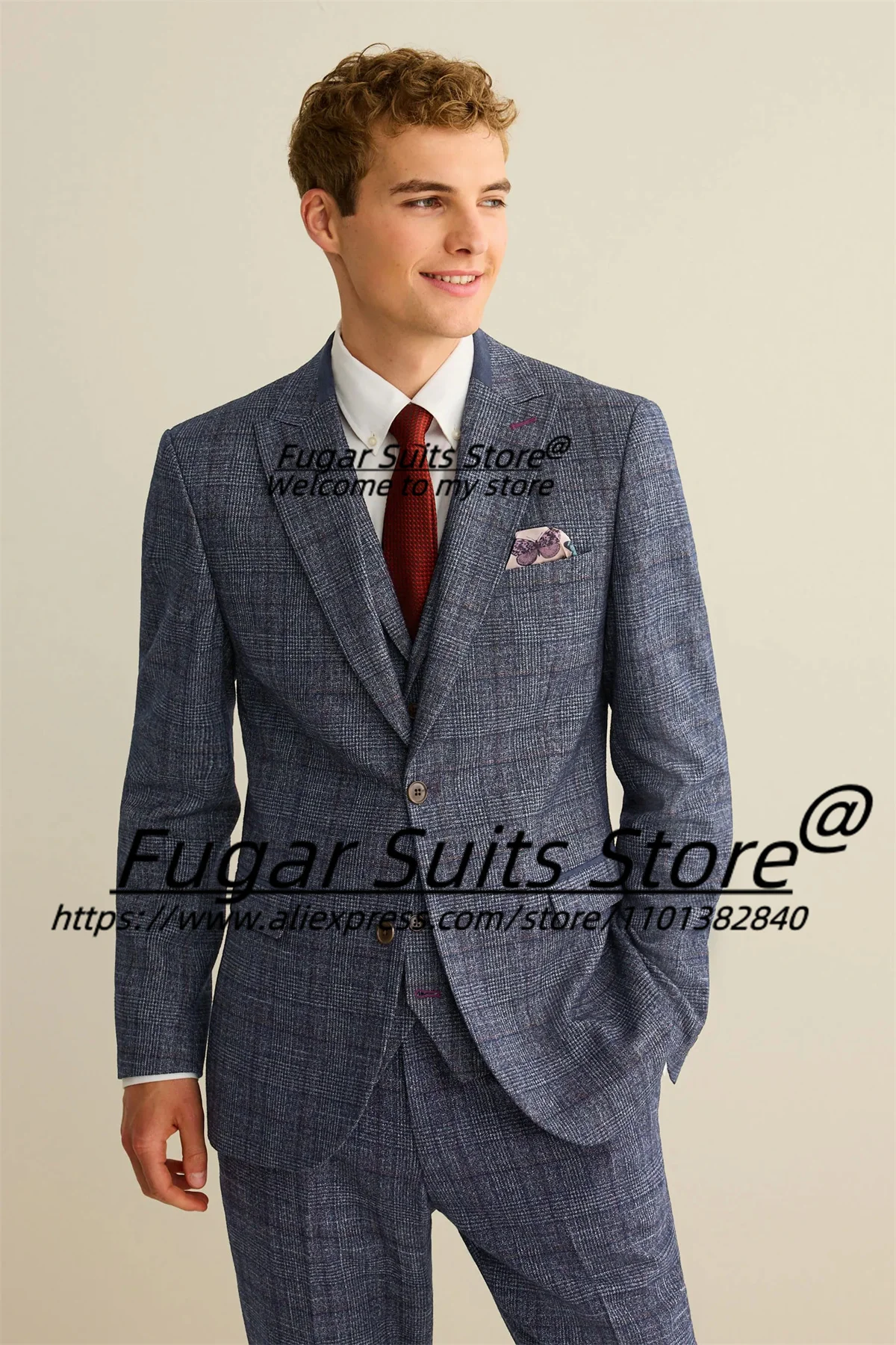 

High Qublity Business Men Suits Slim Fit Peak Lapel Groom Wedding Tuxedos 3 Pieces Sets Handsome Male Blazers trajes para hombre