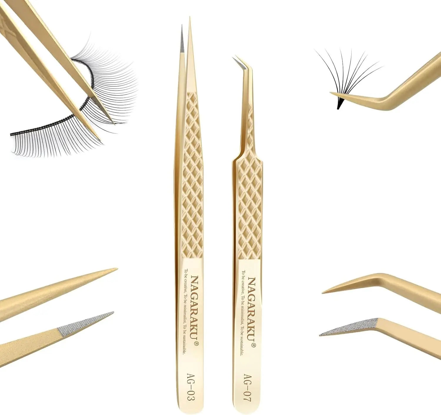 

Precision Fiber Tip Tweezer for Eyelash Extensions - Antistatic Straight & Curved Tweezers with Box (Isolation & Volume)