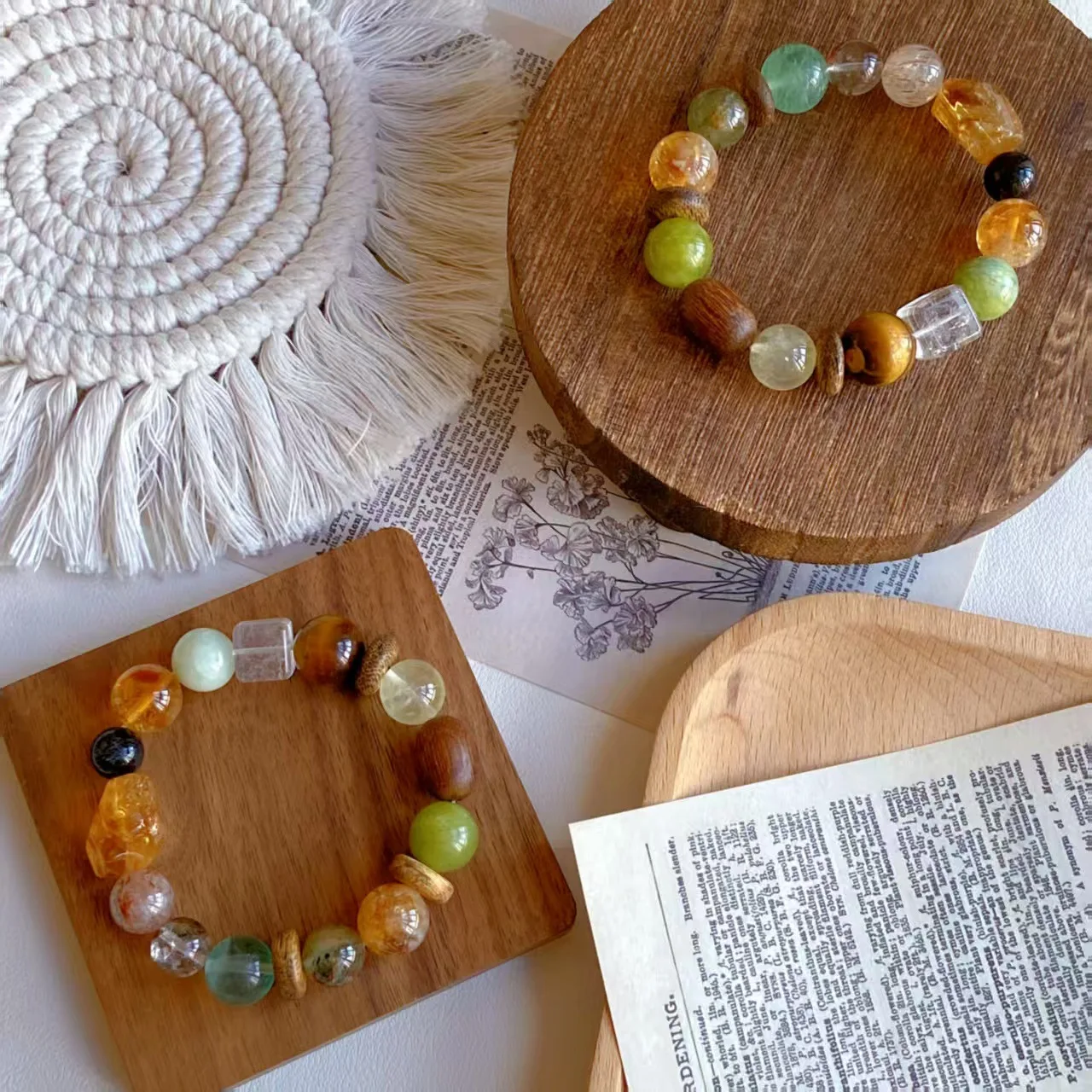 Chinese Style Lucky Wealth Blessing Natural Green Phantom Green Fluorite Xiuyan Jade Tiger Eye Crystal Beaded Bracelet For Women