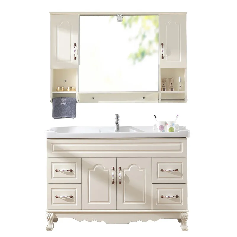 bathroom cabinet, oak face wash basin cabinet combination, floor-to-ceiling solid wood bathroom wash station