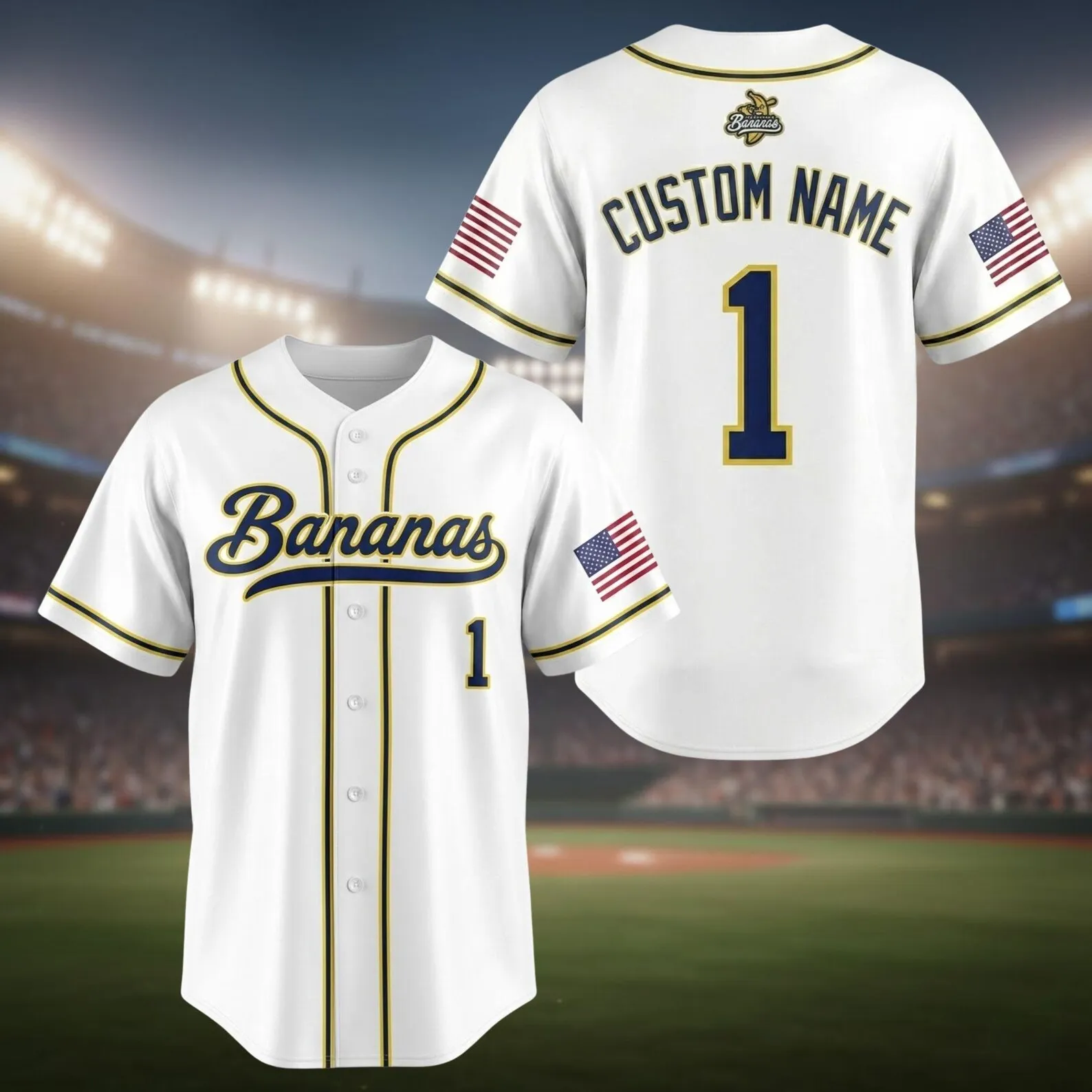 Custom Banana Team Baseball Jersey Personalized Name Number White Sports Shirt Breathable Fan Uniform Gift