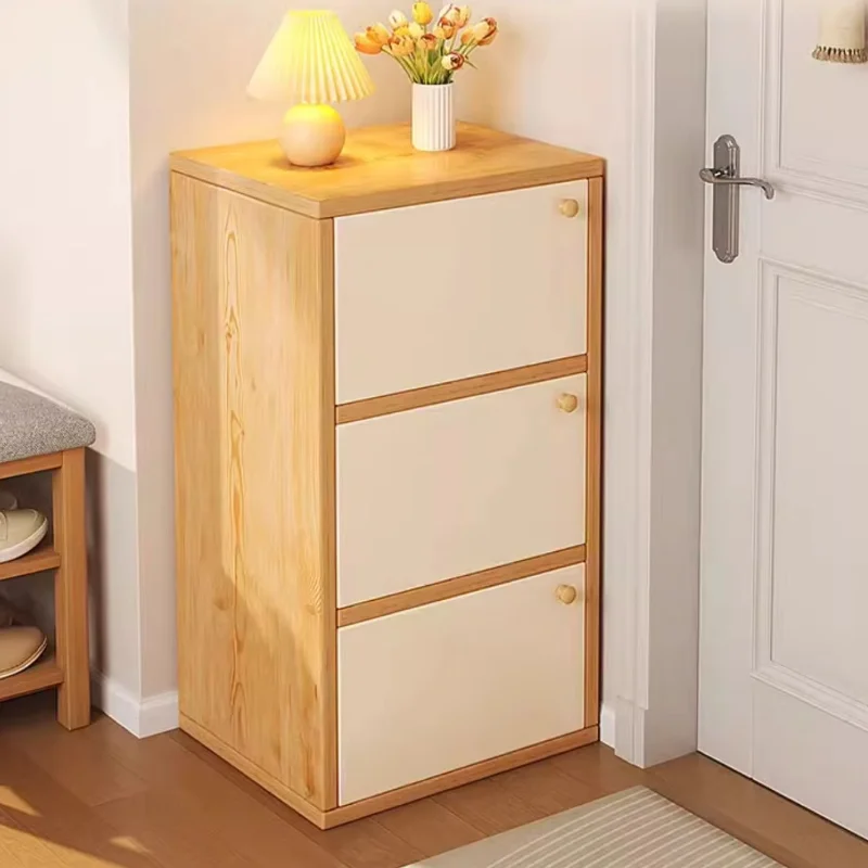 Modern Minimalist Solid Wood Shoe Cabinet, Small Narrow Door Home Storage Unit