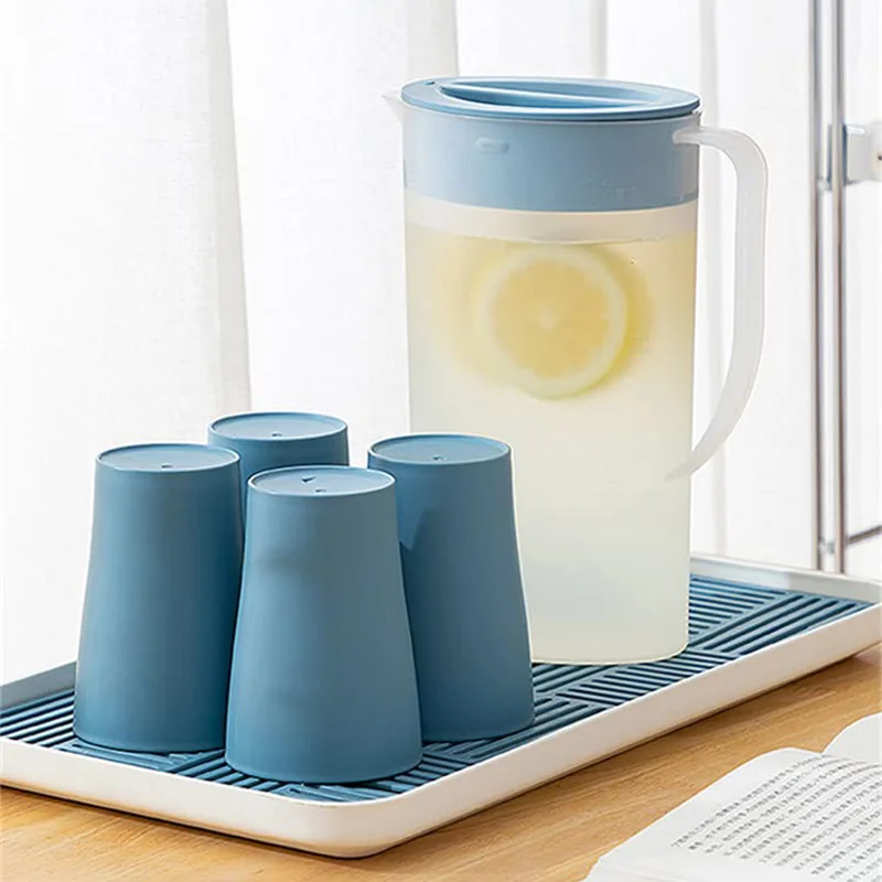 Tetera fría de plástico de gran capacidad, jarra de agua fría con tapa, tetera de jugo de limón, suministros para fiestas, 2L