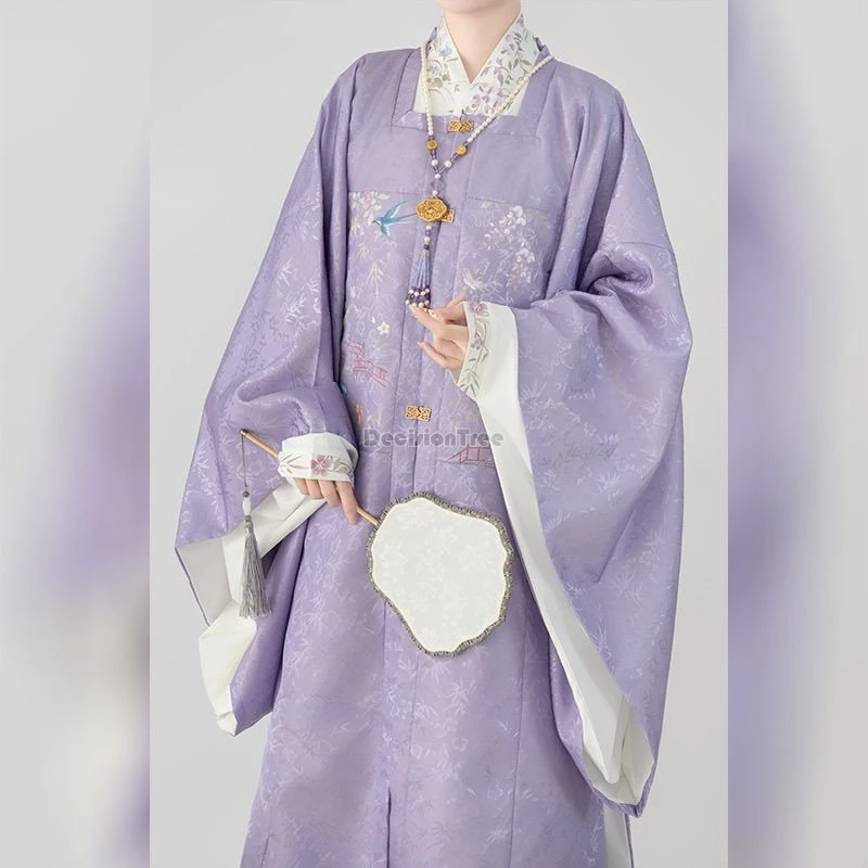 2024 จีน Ming Dynasty CROSS คอใหญ่แขนยาวเสื้อจีบกระโปรง Hanfu หญิงใหม่ Elegant หลวมเย็บปักถักร้อย Hanfu b166