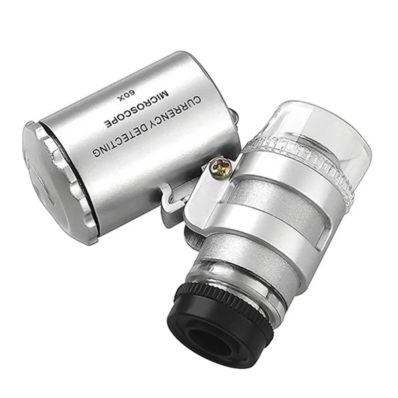 Exquisite-1 PCS Portable Mini Pocket 60X Microscope Handheld Magnifying Glass Loupe UV Light Currency Detector