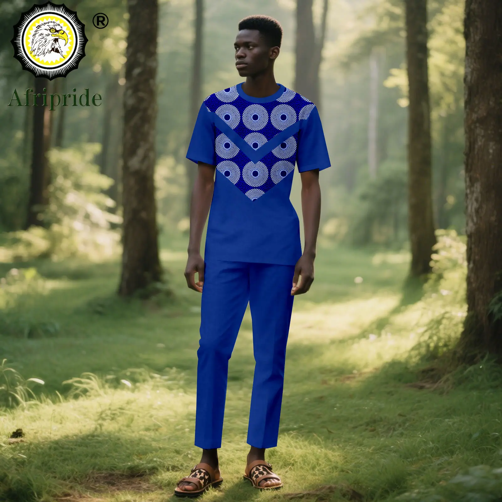 African Suits for Men Tracksuit Short Sleeve O-neck Embroidery Tops and Pants Set Plus Size Casual Outfits Print Attire 2516074