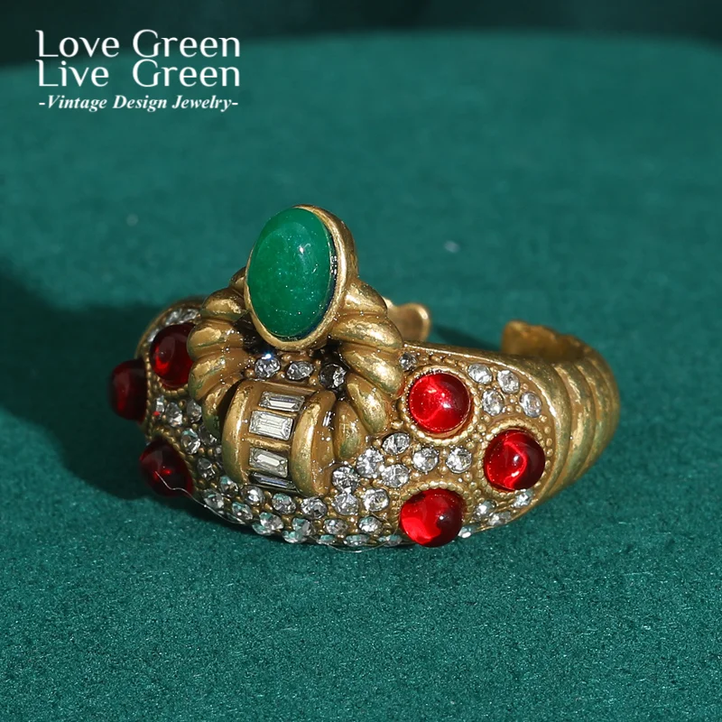 

Vintage Red Rhinestones Crown Ring Jewelry Antique Gold Color Sheep Horn Woman Luxury Quality Designer Accessories Gift 2025