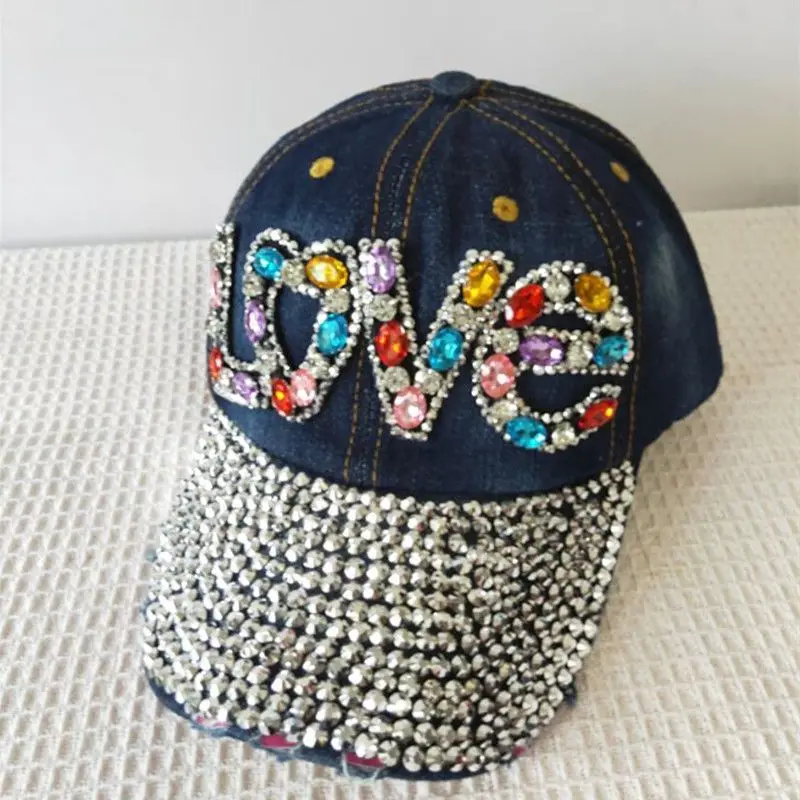 Wholesale  Customize  LOVE   Snapback Cotton  Stone Women   Denim Baseball Cap